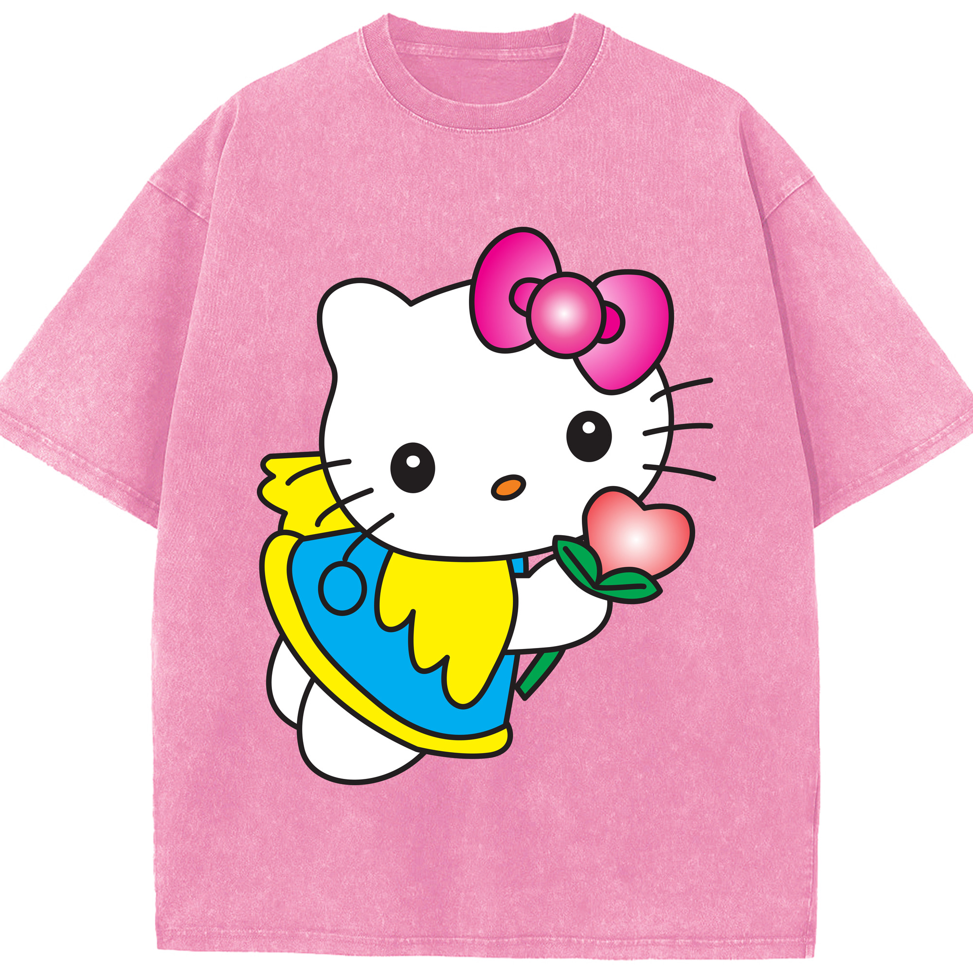 （画像用） Hello Kitty ハローキティ 綿100% ヴィンテージ風 半袖Tシャツ（フロントプリント）